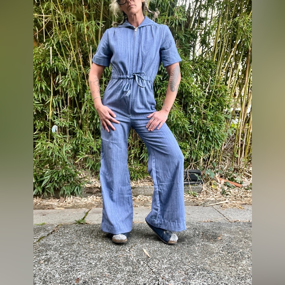 1970’s Vandy Vanderbilt hickory striped jumpsuit women’s size medium/large